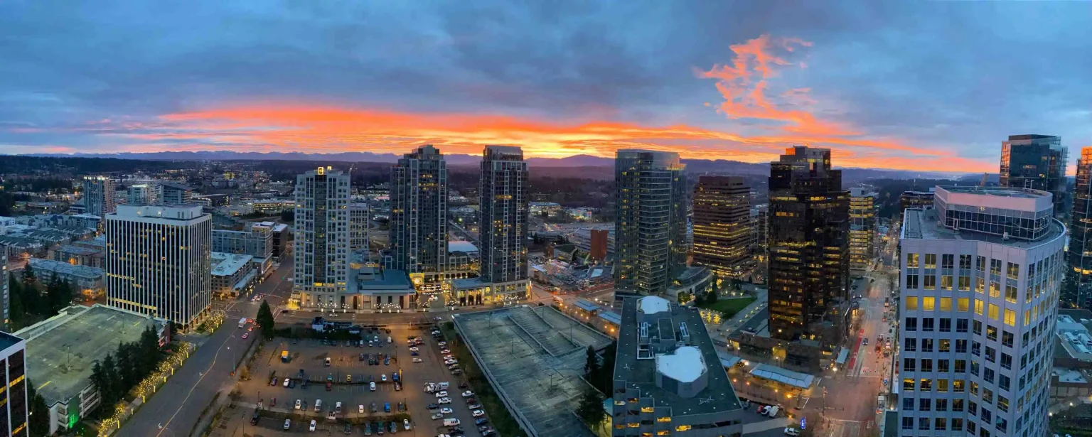 Bellevue WA Sunrise Aerial View