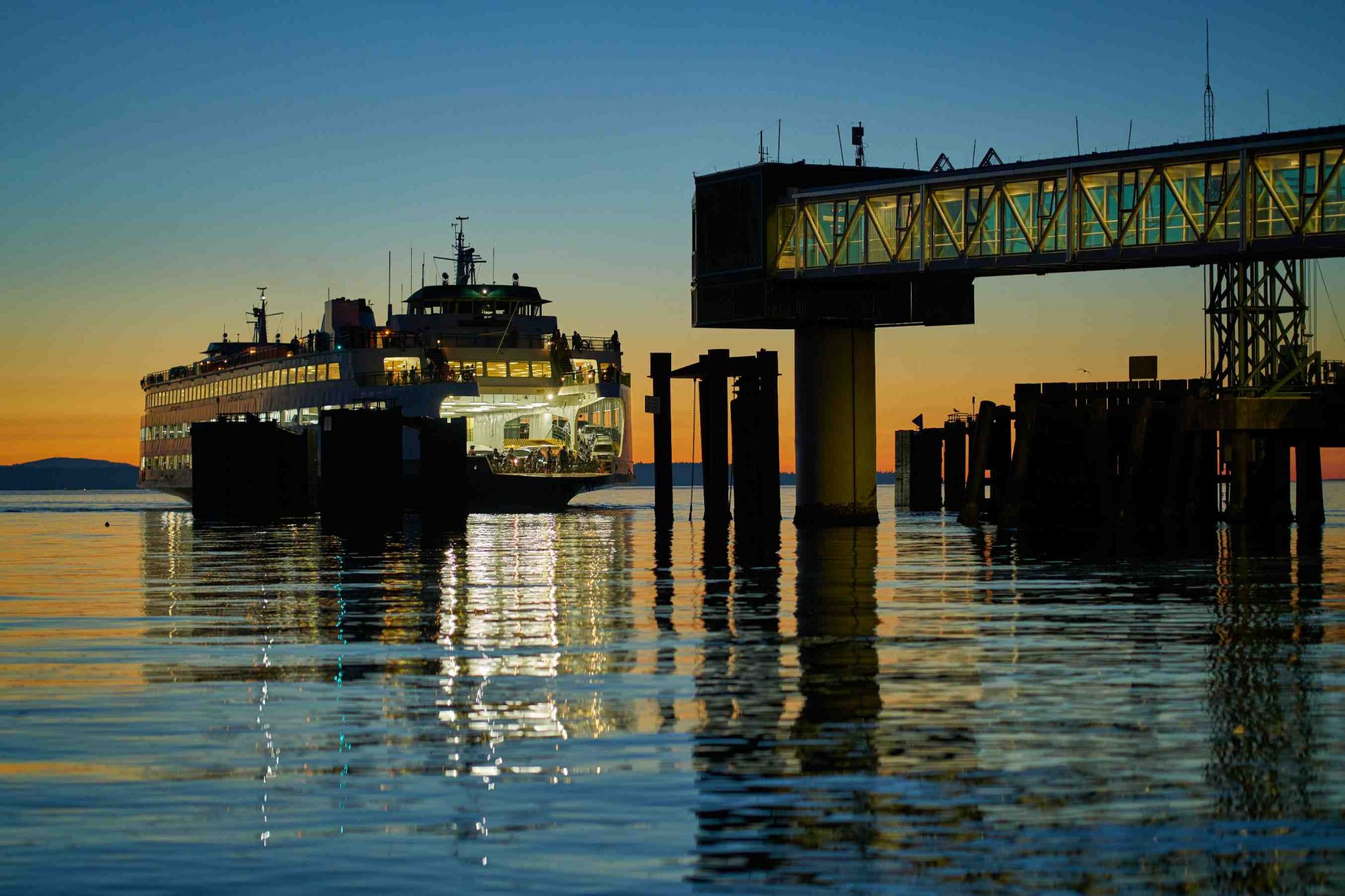 Ferry landing in Edmonds Washington waterfront view