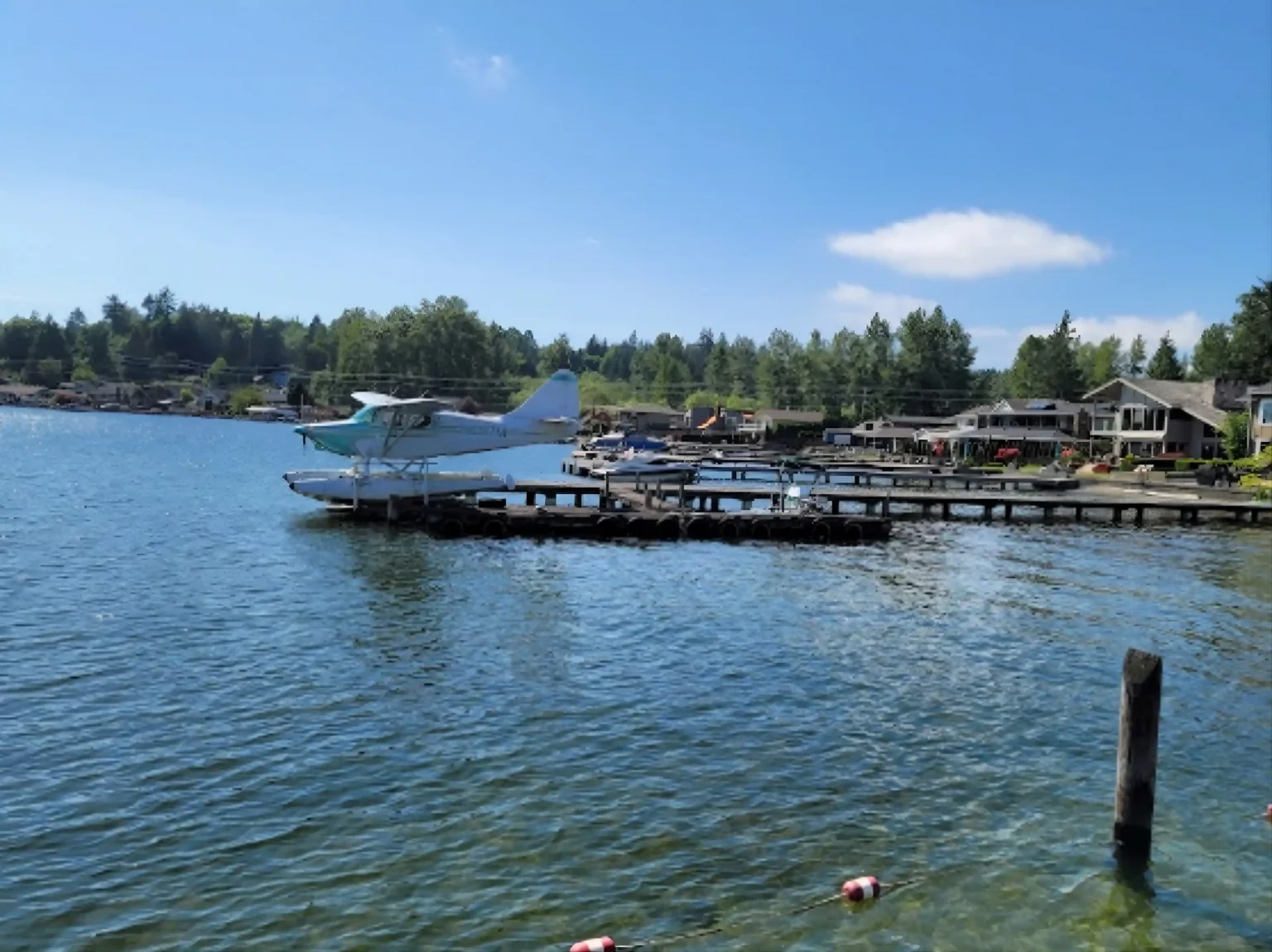 Lundeen Park waterfront dock with seaplane view