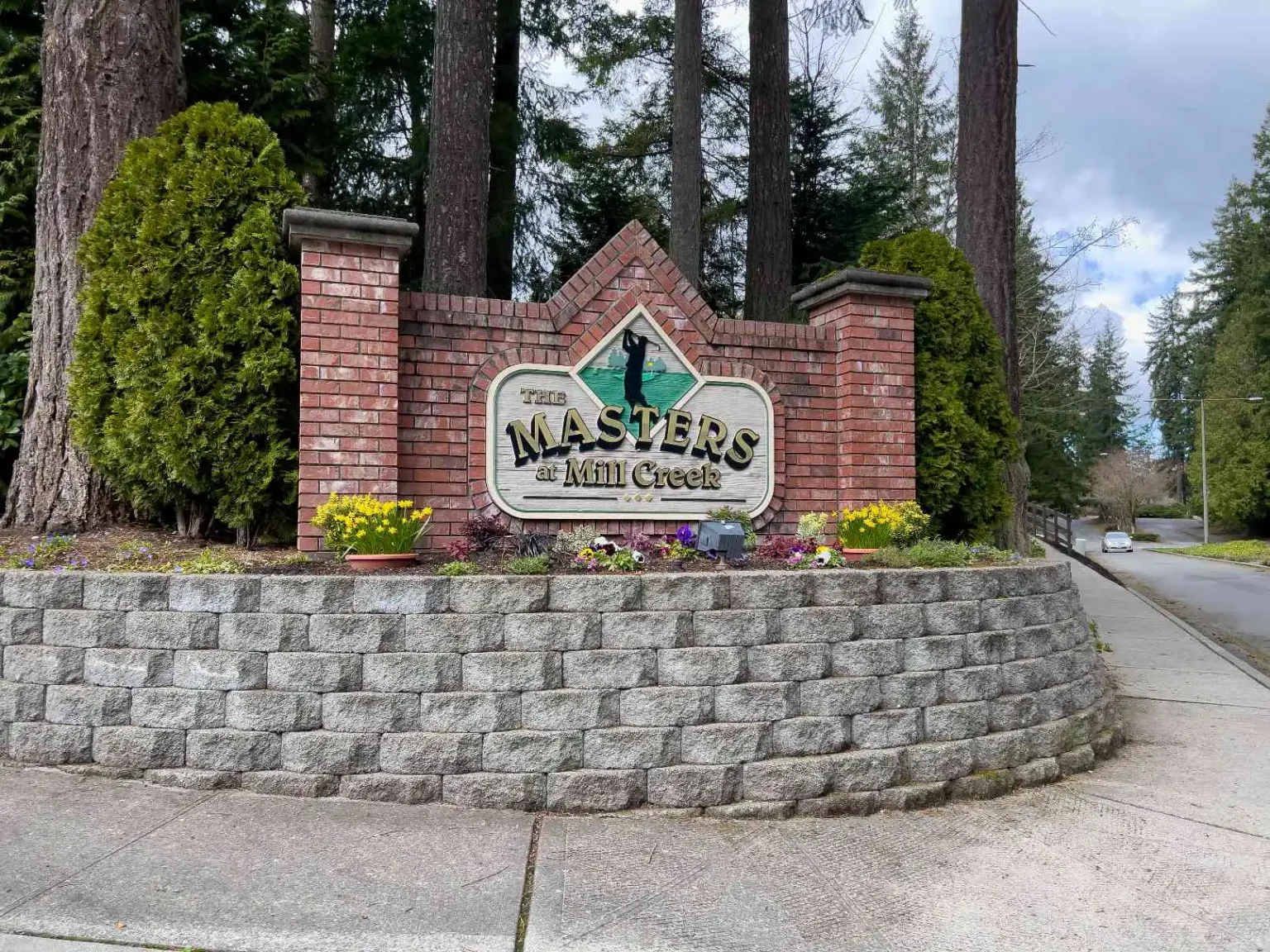 Mill Creek community entrance sign wide view