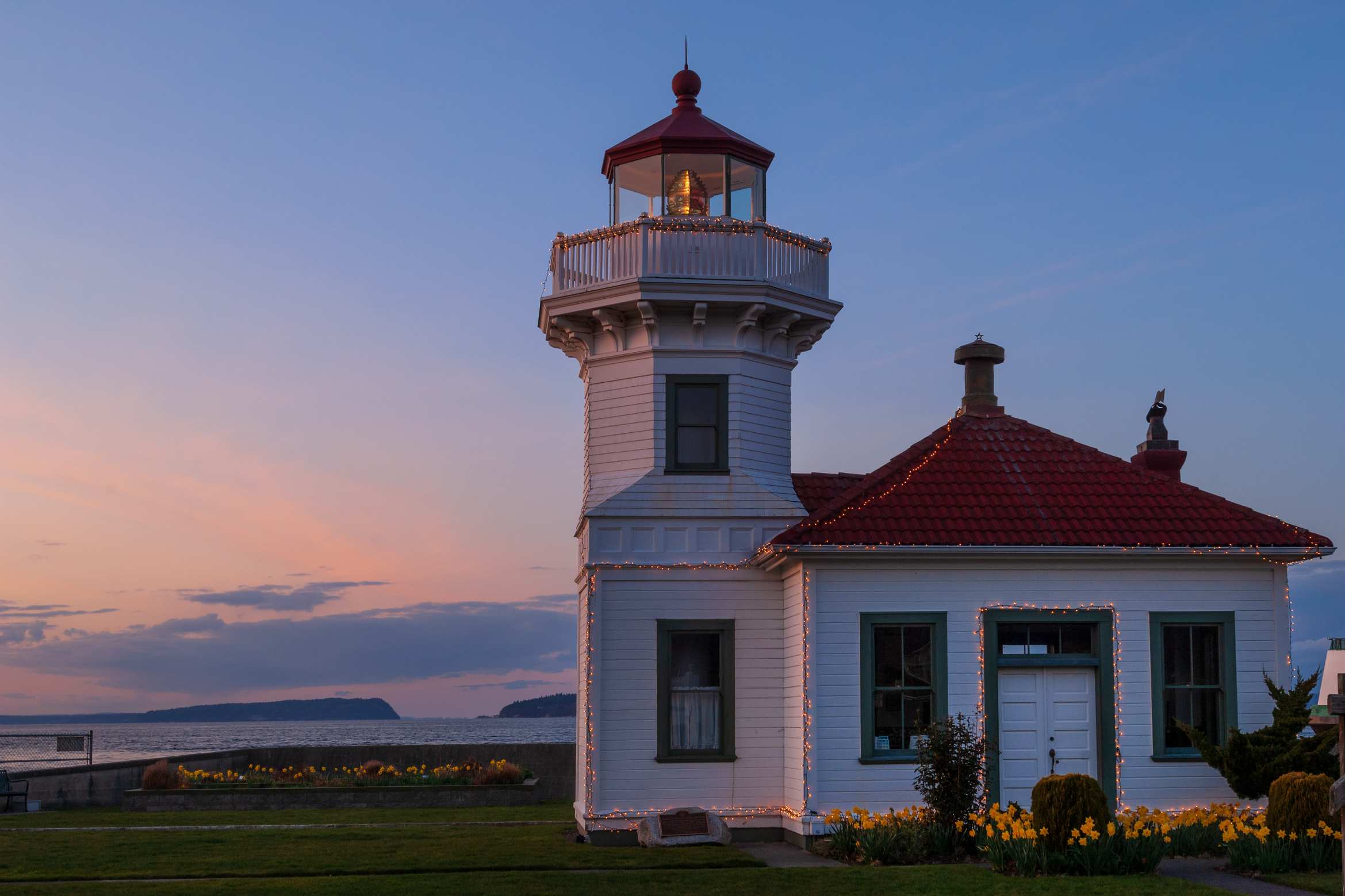 Mukilteo Lighthouse at sunset on Washington Pacific coast